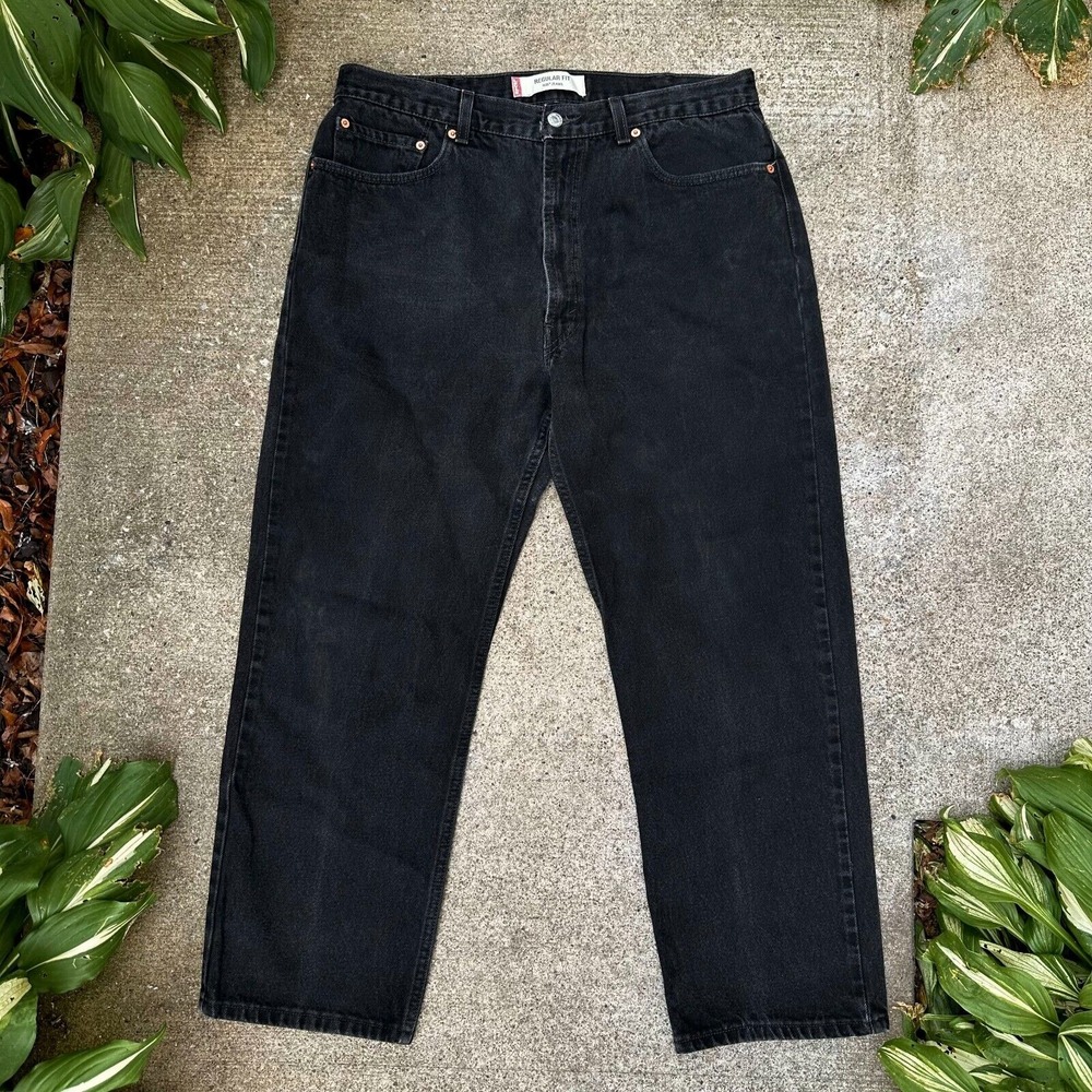 Levis Mens W38x30 Black 505 Regular Fit Straight Leg Denim Jeans High Rise